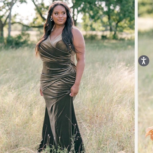 Dusty Olive Dawson Velvet Bridesmaid Dress - Picture 4 of 4